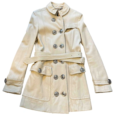 Pre-owned Burberry Leather Trench Coat In Beige