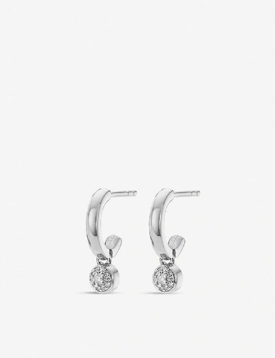 Shop Monica Vinader Fiji Tiny Button Sterling Silver And Diamond Hoop Earrings