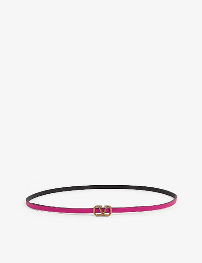 Shop Valentino Vlogo Skinny Leather Belt In Neon Pink