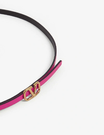 Shop Valentino Vlogo Skinny Leather Belt In Neon Pink