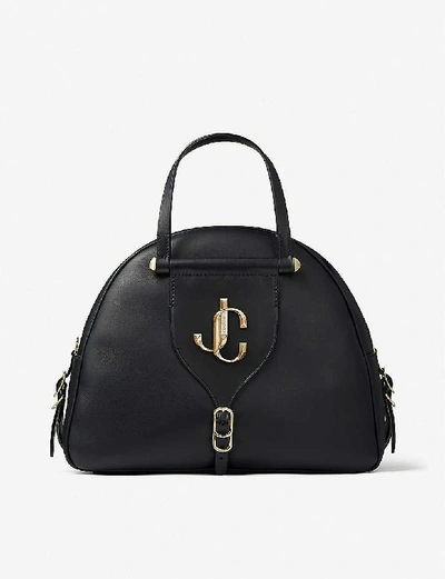 Shop Jimmy Choo Varenne Branded Leather Shoulder Bag In Black/black