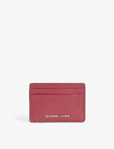 Shop Michael Michael Kors Jet Set Leather Card Holder In Berry