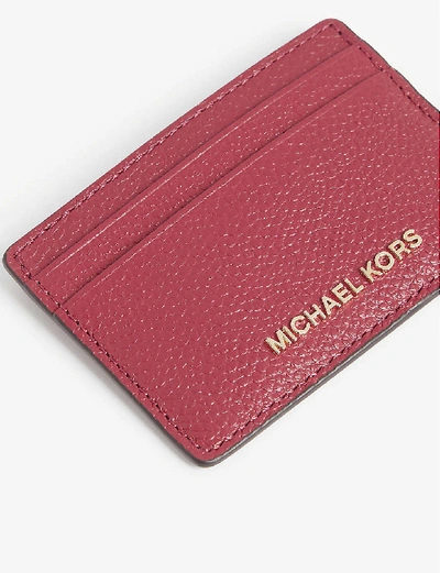Shop Michael Michael Kors Jet Set Leather Card Holder In Berry