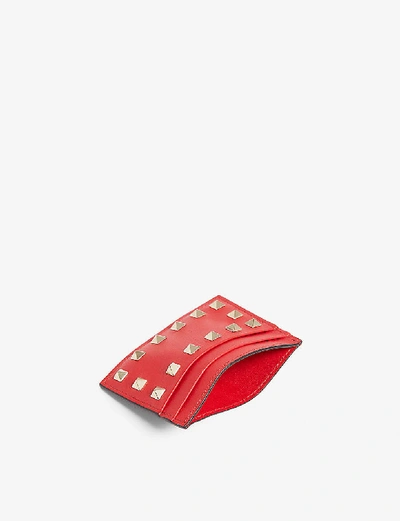 Shop Valentino Rockstud Leather Cardholder In Rouge Pur