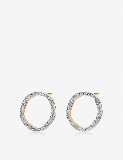 Shop Monica Vinader Riva Diamond Circle Stud 18ct Yellow-gold Vermeil Earrings