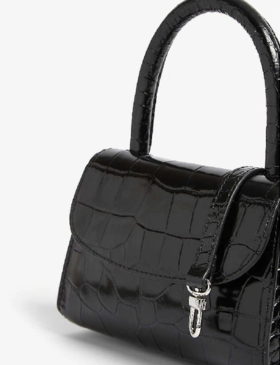 Shop By Far Croc-embossed Leather Mini Tote In Black