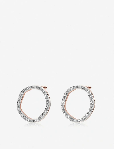 Shop Monica Vinader Riva Diamond Circle Stud 18ct Rose-gold Vermeil Earrings In 18 Ct Rose Gold