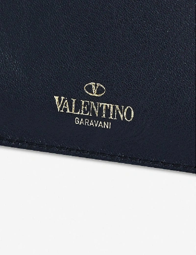 Shop Valentino Garavani Black Rockstud Studded Leather Card Holder