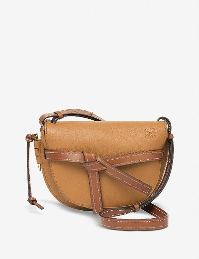 Shop Loewe Gate Leather Saddle Bag In Light Caramel Pecan