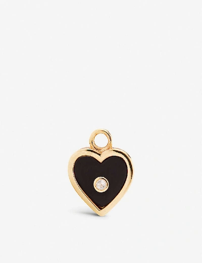Shop Otiumberg Onyx Heart Gold-plated Vermeil Silver Charm In Gold Vermeil