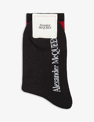 Shop Alexander Mcqueen Logo Stripe Cotton Socks In White+red