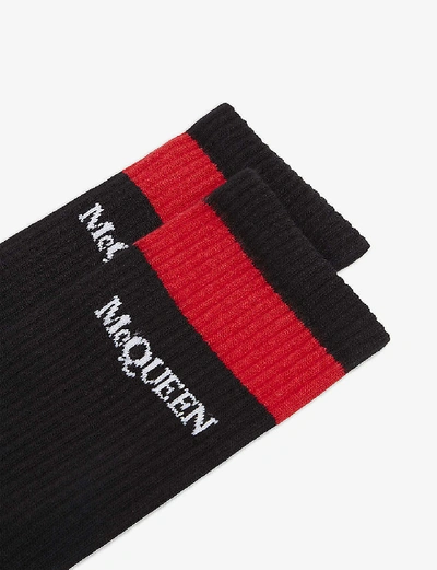 Shop Alexander Mcqueen Logo Stripe Cotton Socks In White+red