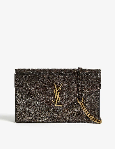 Shop Saint Laurent Kate Stingray-embossed Leather Shoulder Bag In Black Gold