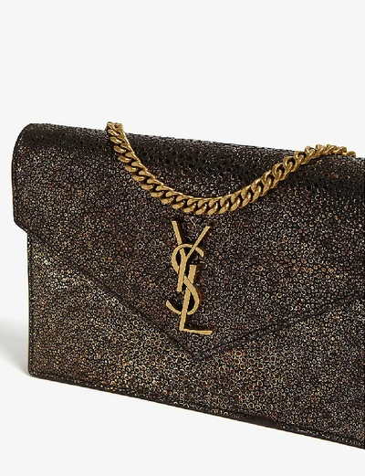 Shop Saint Laurent Kate Stingray-embossed Leather Shoulder Bag In Black Gold