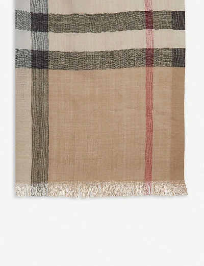 Shop Burberry Giant Check Wool And Silk-blend Scarf In Camel Check
