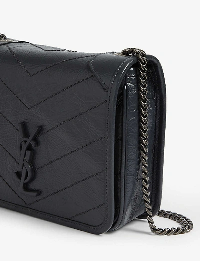 Shop Saint Laurent Niki Leather Wallet-on-chain In Dark Smog Lthr