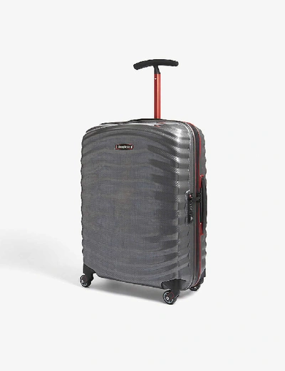Shop Samsonite Lite-shock Spinner Four-wheel Cabin Suitcase 55cm In Eclipse Grey/red