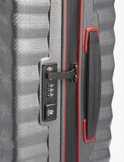 Shop Samsonite Lite-shock Spinner Four-wheel Cabin Suitcase 55cm In Eclipse Grey/red