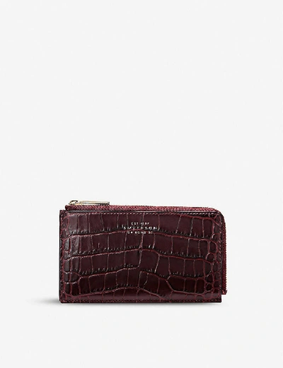 Shop Smythson Mara Croc-embossed Leather Coin Purse In Mahogany