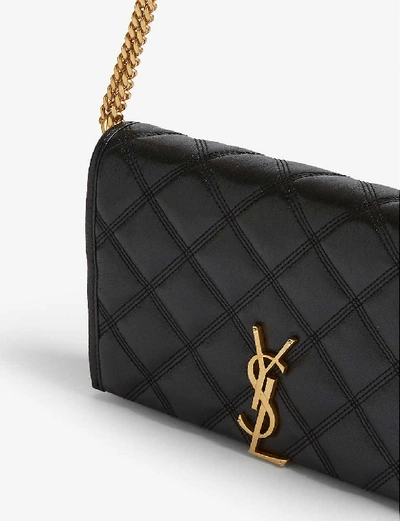 Shop Saint Laurent Becky Leather Wallet-on-chain In Black Gold