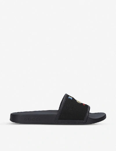 Shop Gucci Logo-embroidered Rubber Sliders