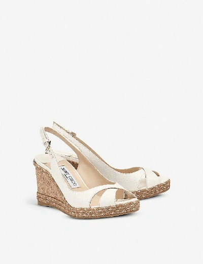 Shop Jimmy Choo Amely 80 Leather Slingback Wedges In Latte