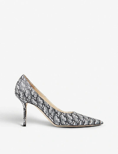 Shop Jimmy Choo Love 85 Monogrammed Glitter Leather Courts In Silver/black