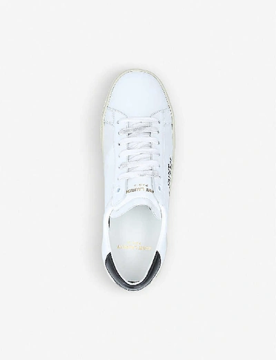 Shop Saint Laurent Women's White/blk Court Classic Brand-embroidered Leather Low-top Trainers