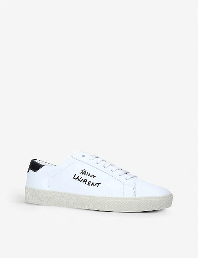 Shop Saint Laurent Women's White/blk Court Classic Brand-embroidered Leather Low-top Trainers