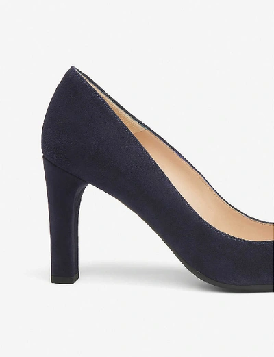 Lk Bennett Tess Block Heel Suede Courts In Blu-navy