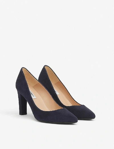 Lk Bennett Tess Block Heel Suede Courts In Blu-navy