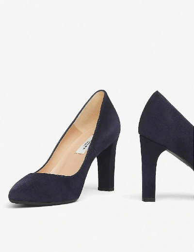 Lk Bennett Tess Block Heel Suede Courts In Blu-navy