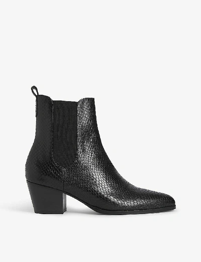 Shop Claudie Pierlot Python-embossed Leather Ankle Boots In Black