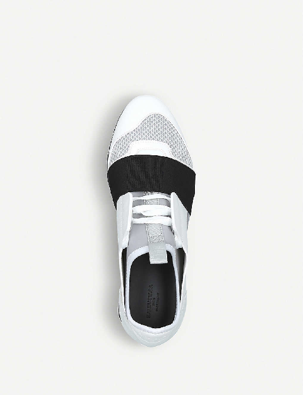 Balenciaga Race Runners Mesh, Leather And Knitted Low-top Trainers In White  | ModeSens