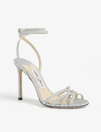 Shop Jimmy Choo Mimi 100 Glitter Heeled Sandals In Silver