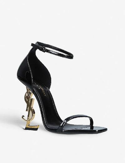 Shop Saint Laurent Women's Blk/other Opyum 110 Leather Heeled Sandals