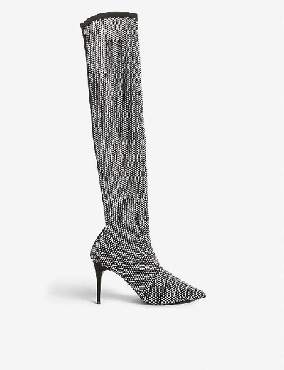 Shop Dune Sacramento Embellished Over-the-knee Boots In Black-fabric