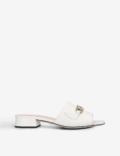 Shop Gucci Zumi Leather Slider Sandals In White