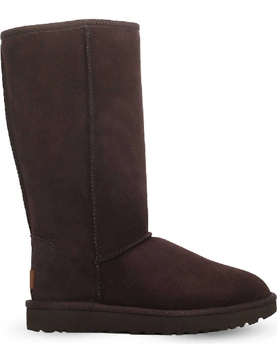 Ugg Classic Tall Ii Womens Suede Fur Lined Winter Boots In Dark Brown