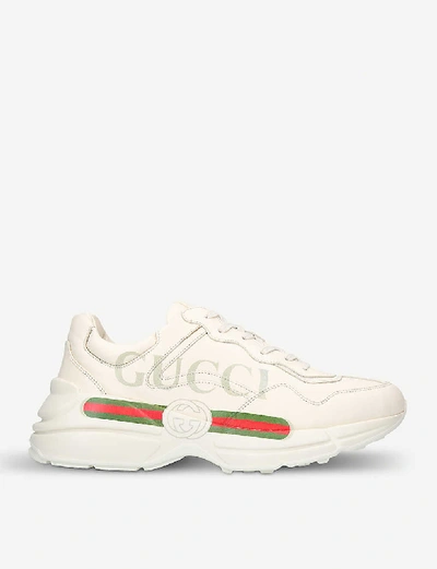 Shop Gucci Ladies Rhyton Leather Running Trainers In White