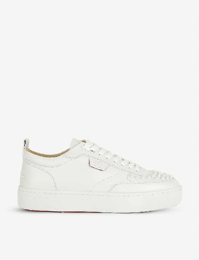 Shop Christian Louboutin Mens Bianco/bianco Mat Happyrui Spikes Leather Trainers In Bianco/bianco Mat (white And Silver)