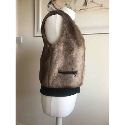 Pre-owned Club Monaco Faux Fur Short Vest In Brown