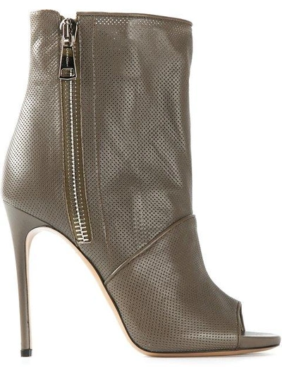 Shop Casadei Perforated Open-toe Boots