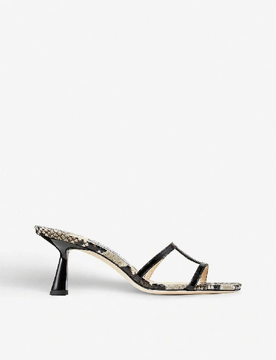 Shop Jimmy Choo Ria 65 Backless Snake-embossed Leather Heeled Mules In Natural/black