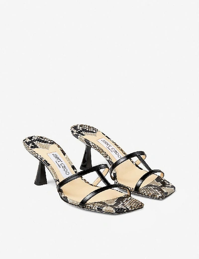 Shop Jimmy Choo Ria 65 Backless Snake-embossed Leather Heeled Mules In Natural/black