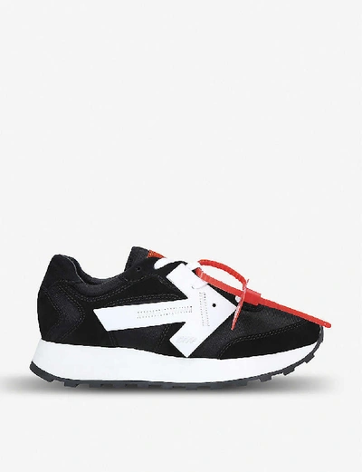 Shop Off-white Arrow Runner Suede And Shell Trainers In Blk/white