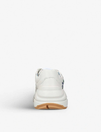 Shop Gucci Women's White Women's Rhyton Logo Leather Trainers