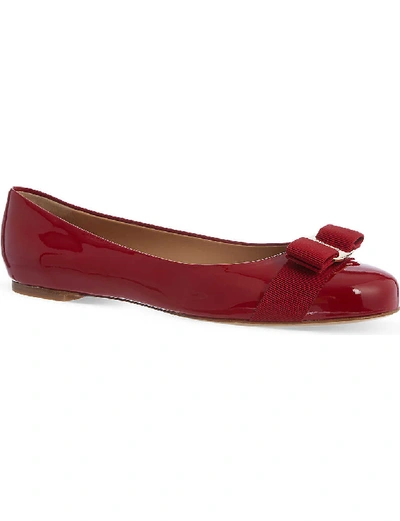 Shop Ferragamo Womens Red Varina Patent-leather Ballet Flats 3.5