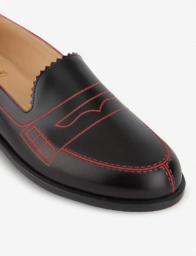 Shop Christian Louboutin Women's Black/loubi Mocalaureat Leather Loafers