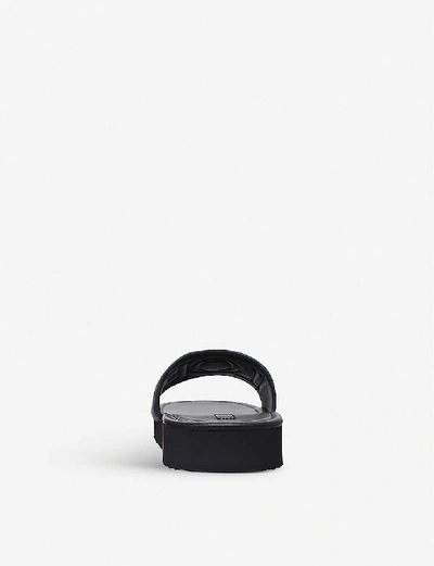 Shop Loewe Brand-embroidered Leather Platform Sliders In Black